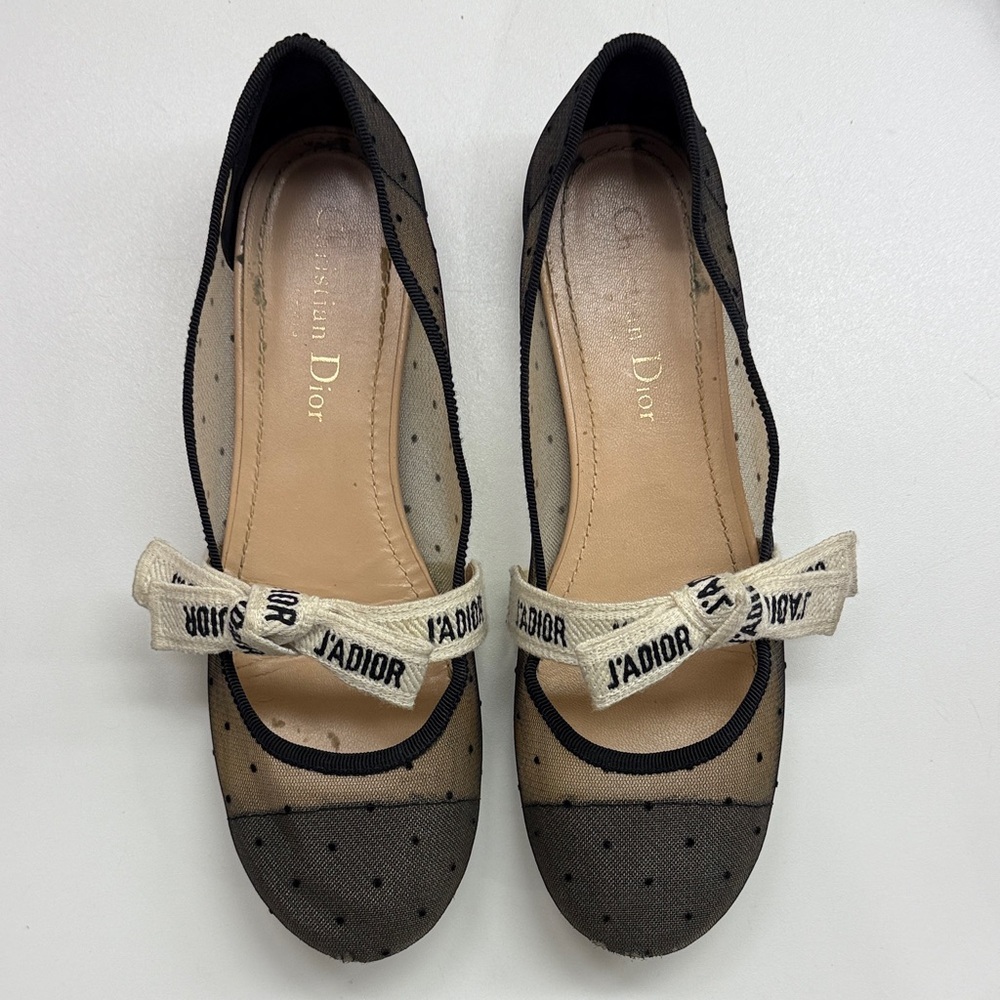 Dior Black and Tan Mesh Flats
